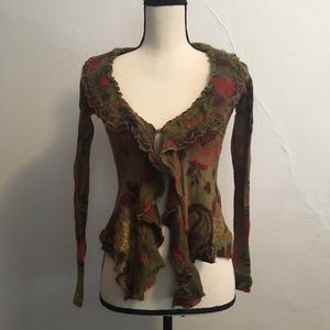 Anthropologie Ruffle-Front Floral Cardigan